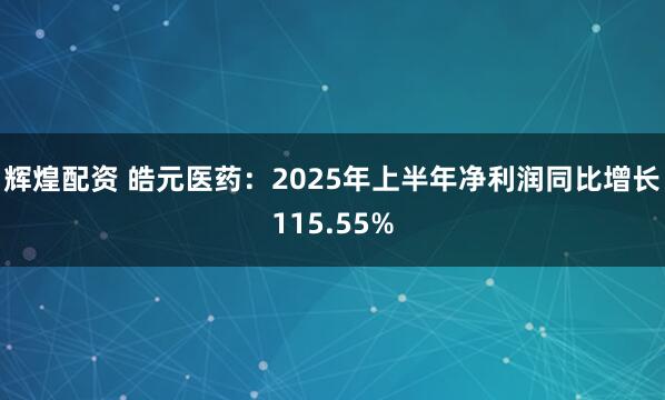 辉煌配资 皓元医药：2025年上半年净利润同比增长115.55%
